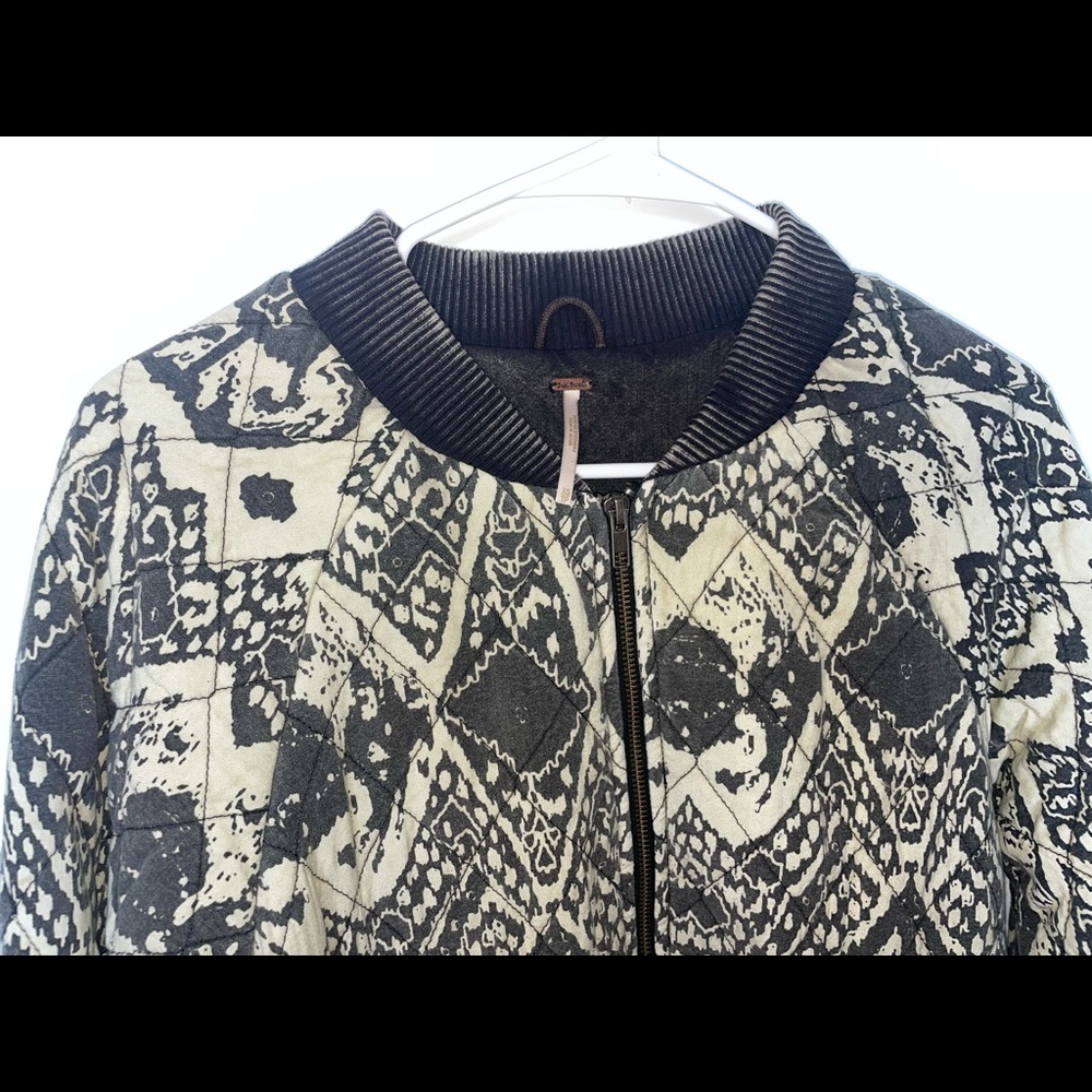 Free People Quilted Bomber Jacket Boho Print Black - Picture 3 of 10